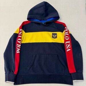 Polo Ralph Lauren Hooded Sweatshirt Navy Red Yellow ColorBlock Boys Large(14-16)